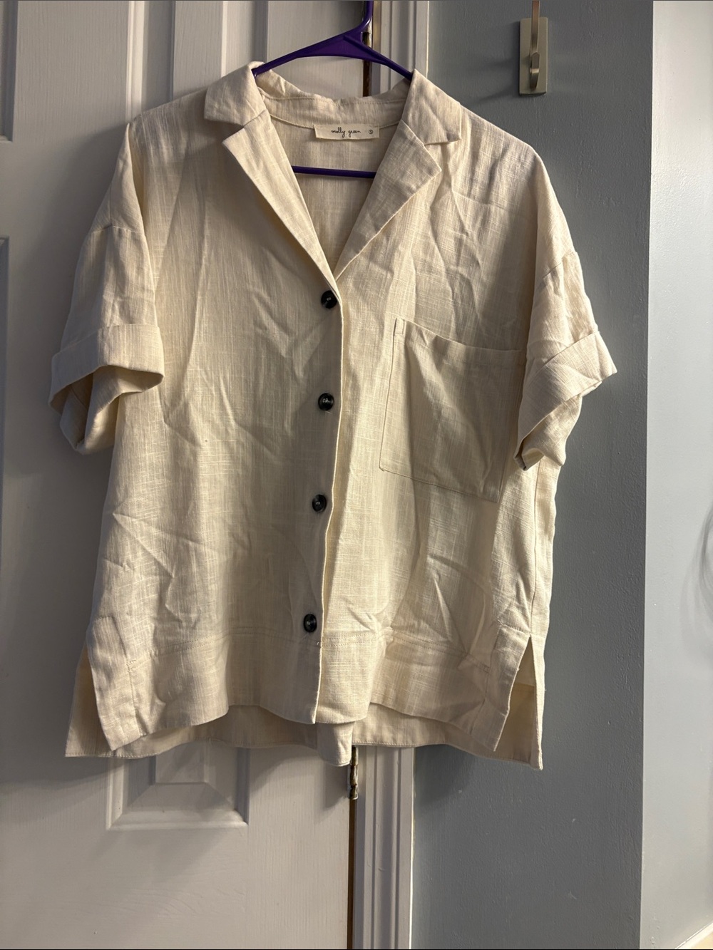 Casual Cream Short-Sleeve Button-Down Shirt by undy. yes.